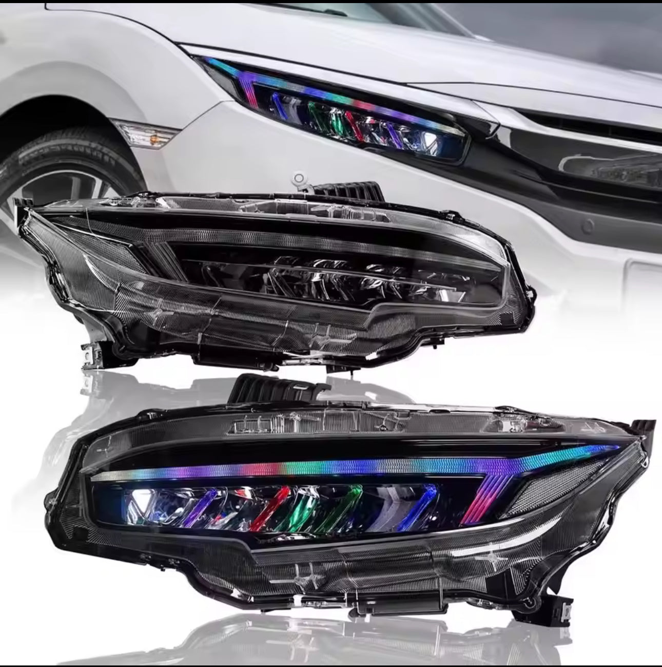 Honda Civic X Audi style RGB headlights.