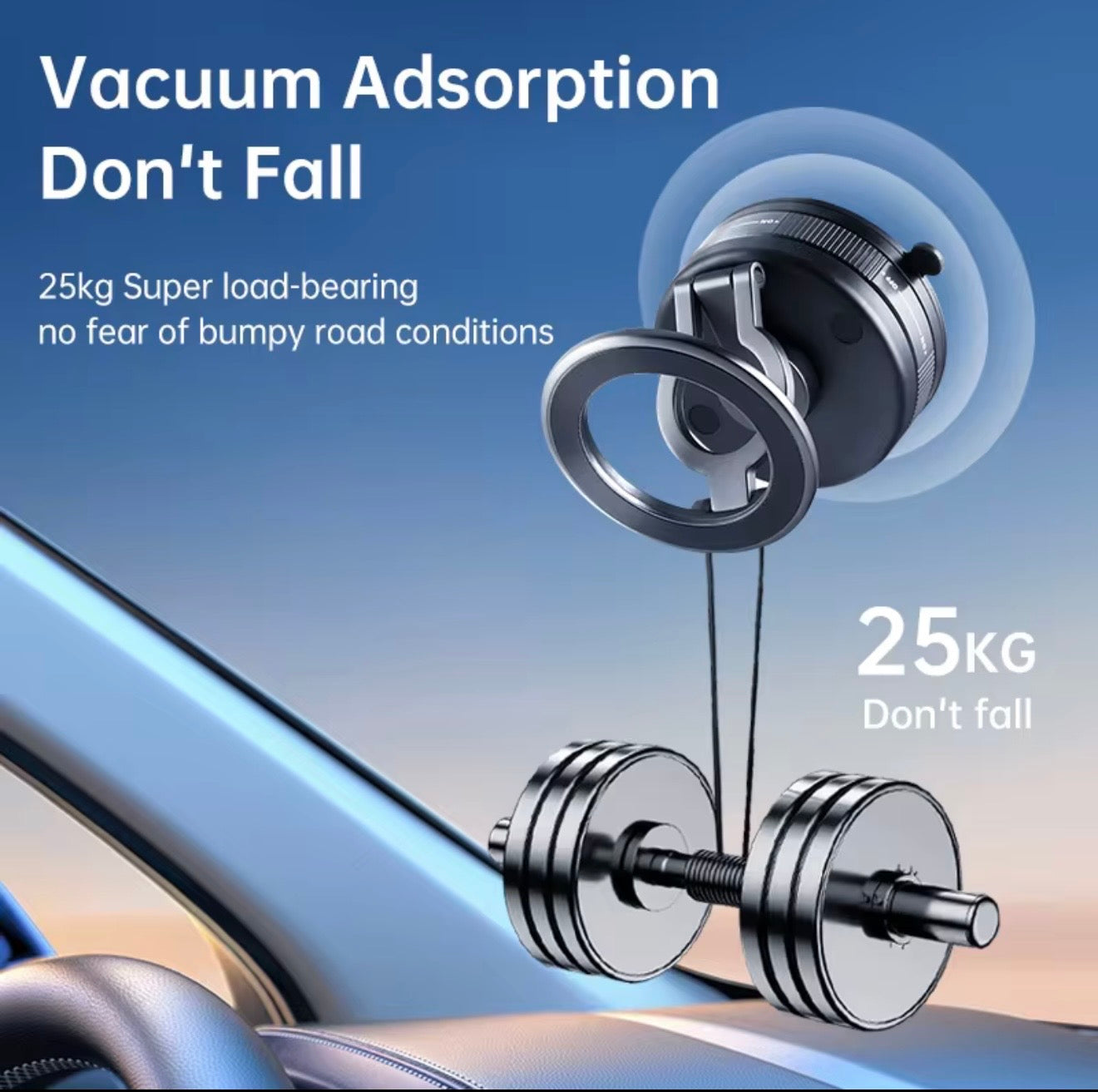Magnetic Vacuum Car Phone Holder – 360° Rotatable Dashboard Mount