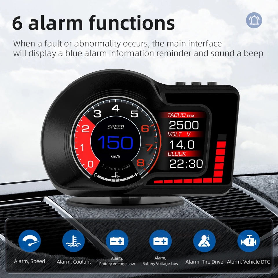 OBD2 Head-up Display Car Digital Speedometer RPM Tachometer Water/Oil Temperature Speed Meter for Cars - F16