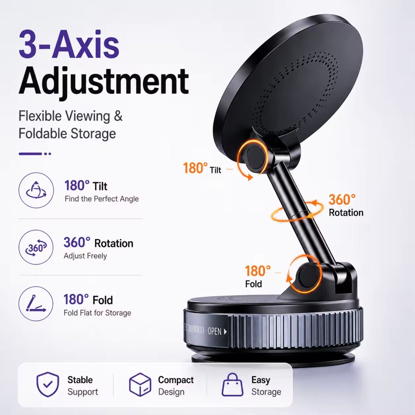 Magnetic Car Phone Holder – 15W Wireless Charger | N52 Magnet | 360° Adjustable