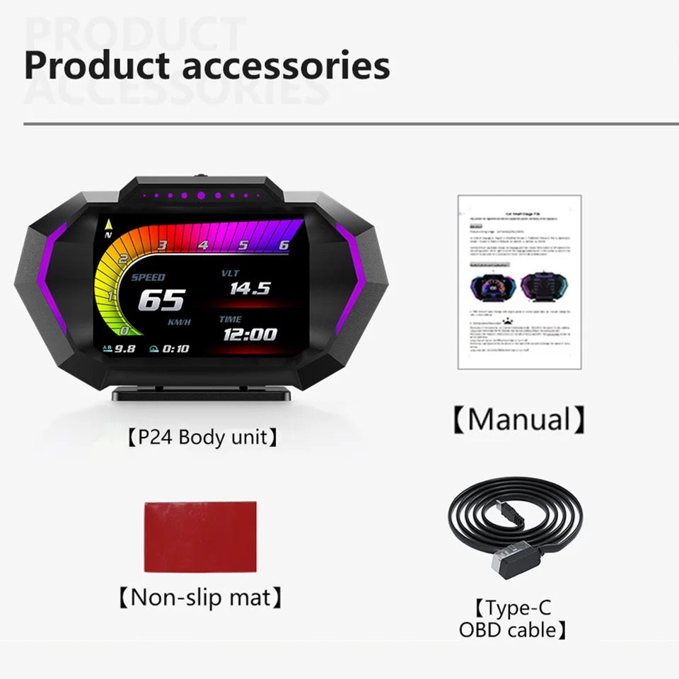 OBD2 Head-up Display Car Digital Speedometer RPM Tachometer Water/Oil Temperature Speed Meter for Cars - P24