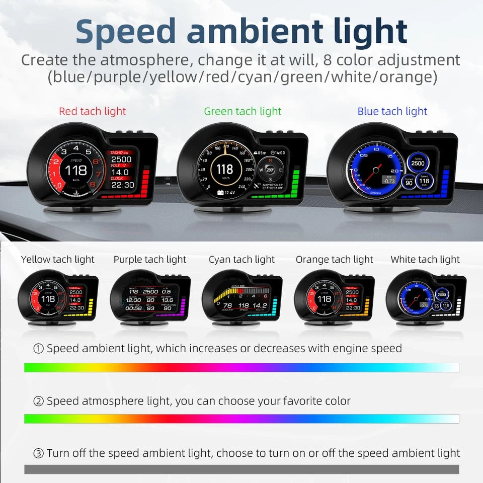 OBD2 Head-up Display Car Digital Speedometer RPM Tachometer Water/Oil Temperature Speed Meter for Cars - F16