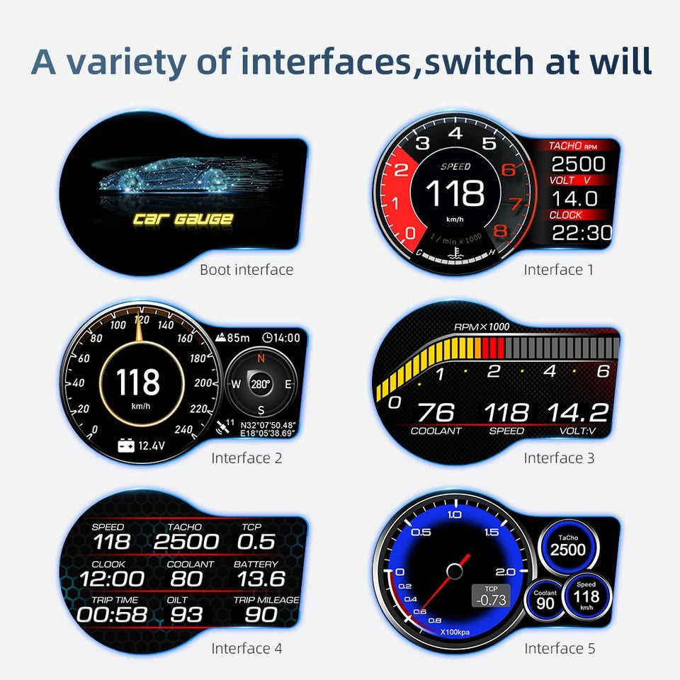 OBD2 Head-up Display Car Digital Speedometer RPM Tachometer Water/Oil Temperature Speed Meter for Cars - F16
