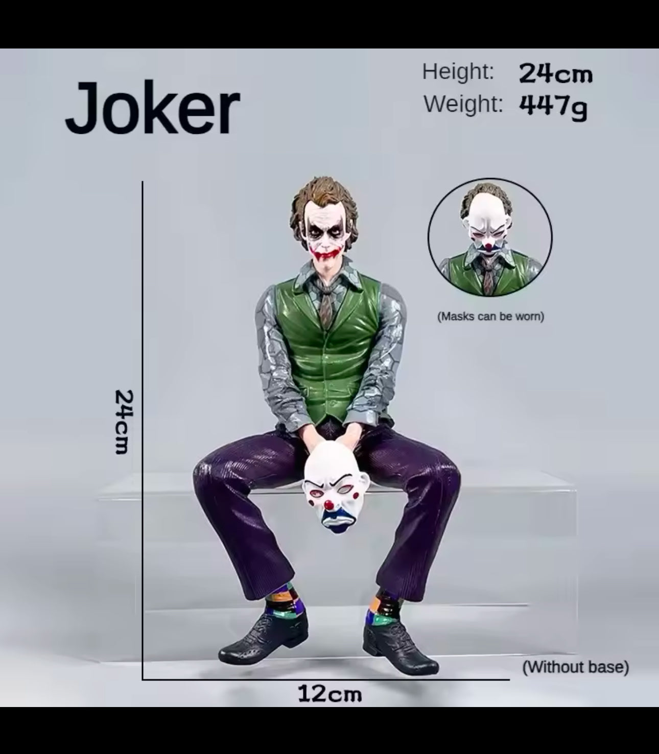 Joker Heath Ledger Action Figure Sitting Green Suit Handheld Joker Mask Car Doll Desktop Decoration