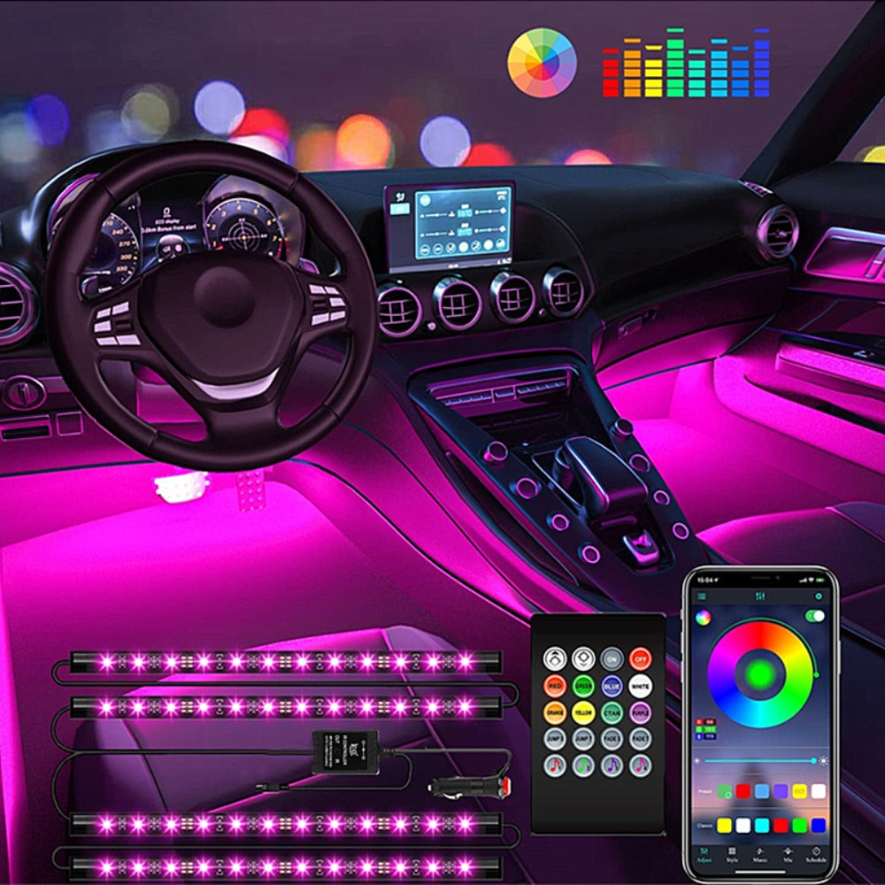 Car RGB Atmosphere Light, Car Interior Foot Light - 4 pcs