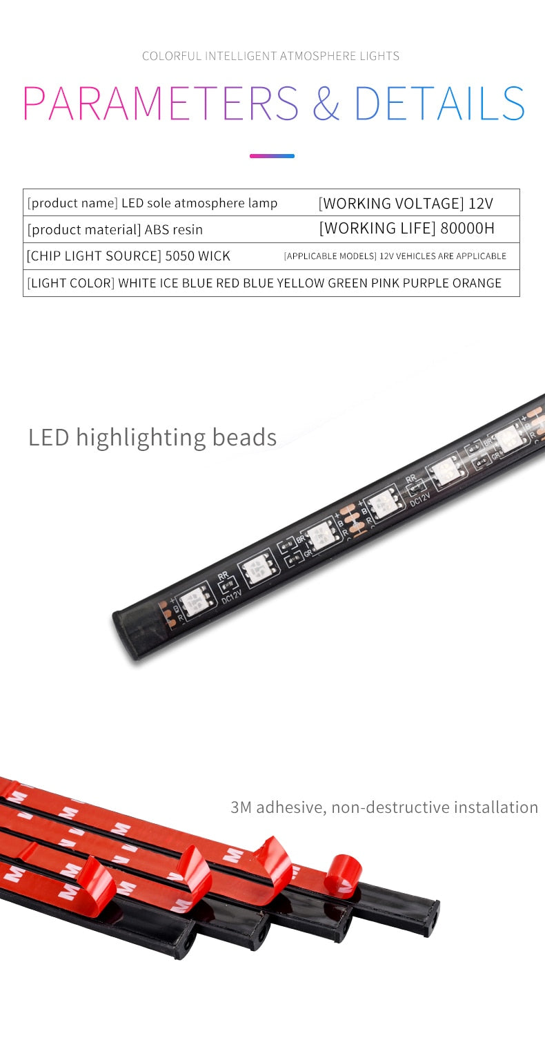 Car RGB Atmosphere Light, Car Interior Foot Light - 4 pcs