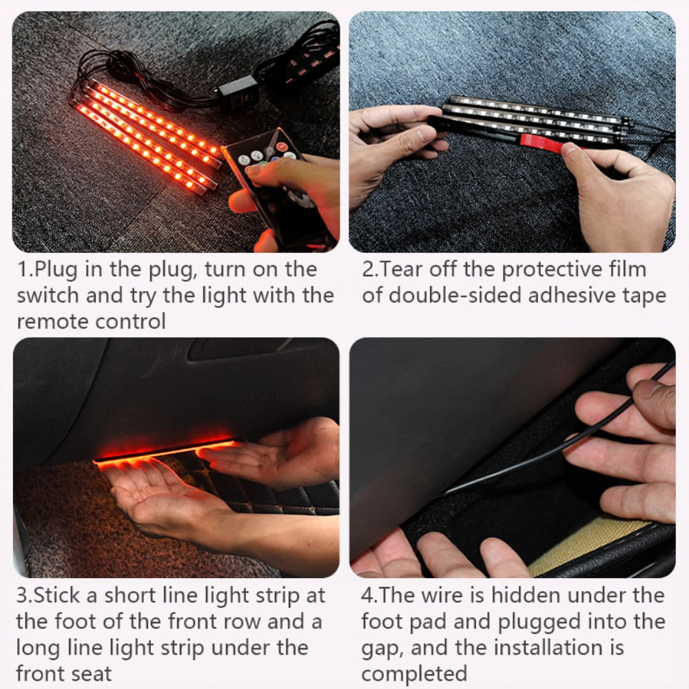 Car RGB Atmosphere Light, Car Interior Foot Light - 4 pcs