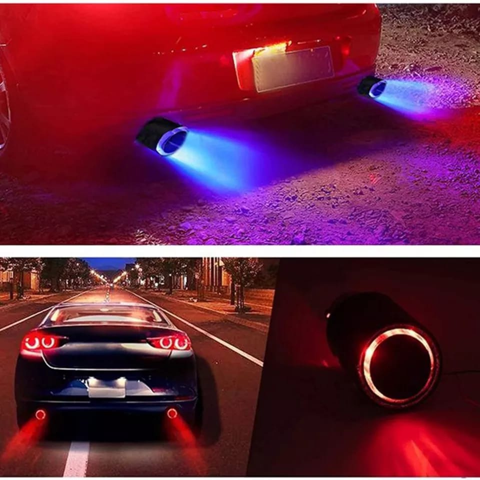 Universal Carbon Fiber Car Exhaust Muffler Tip With LED Light