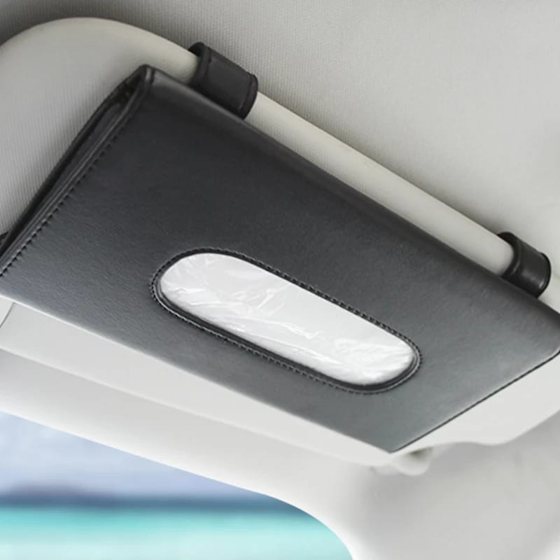Premium Sun Visor PU Leather Car Tissue Box Holder