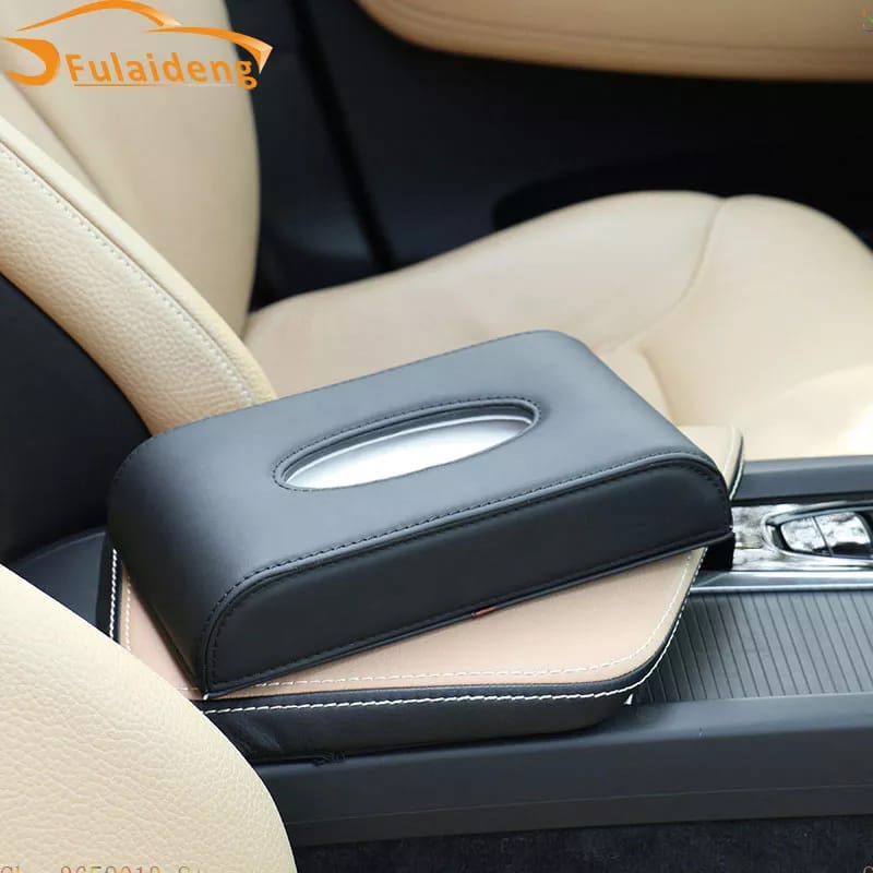 Car Tissue Box High Quality - Pu Leather - Black - Beige