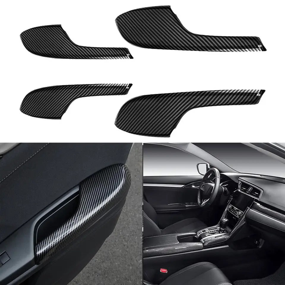Honda Civic X Carbon Fiber Door Armrest Trims - 4 Pcs