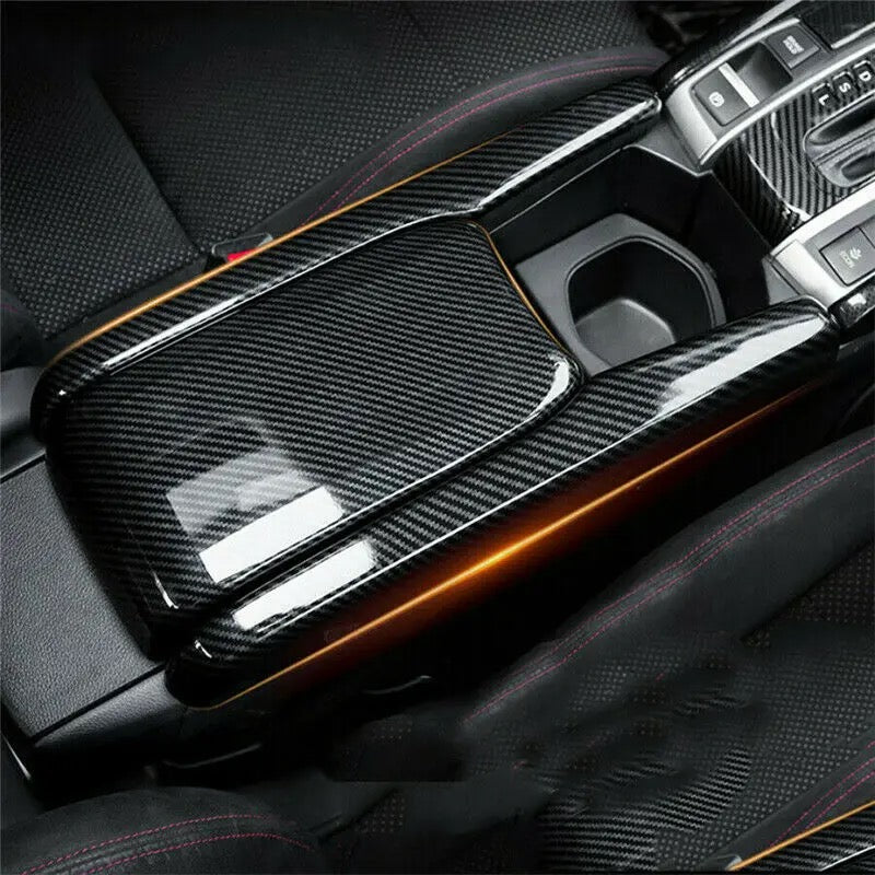 Honda Civic X Carbon Fiber Central Armrest Box Panel Cover - 3 Pcs