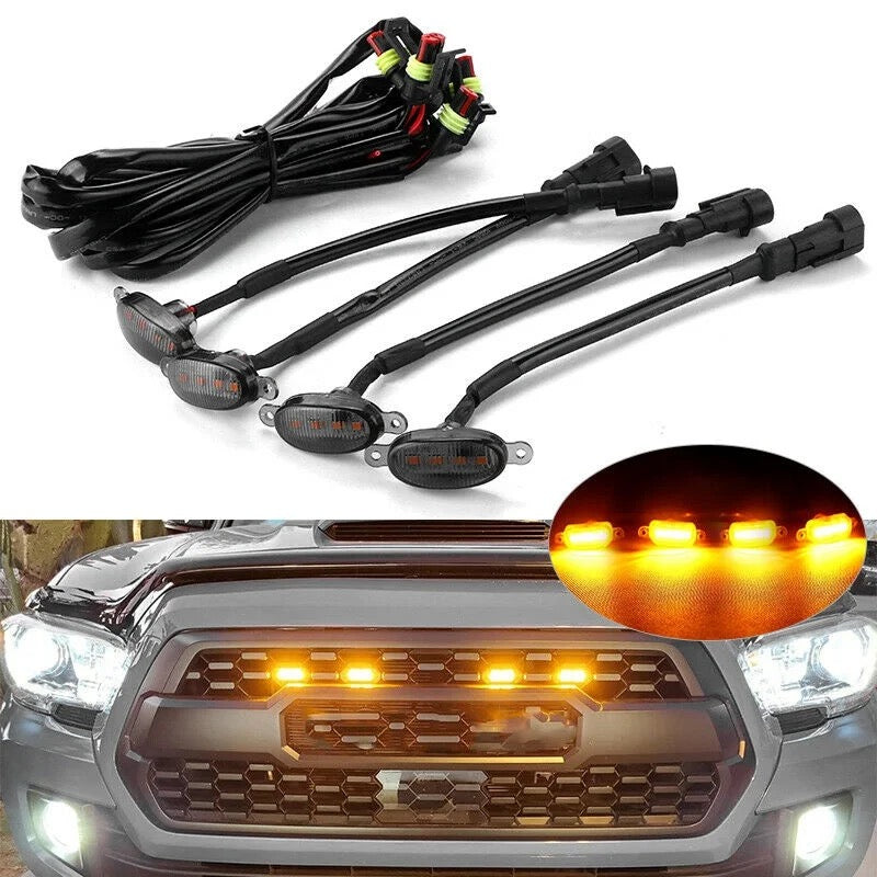 4 Pcs Universal Amber Color Grill Lights