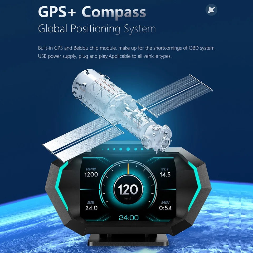 OBD2 Head-up Display Car Digital Speedometer RPM Tachometer Water/Oil Temperature Speed Meter for Cars - P24