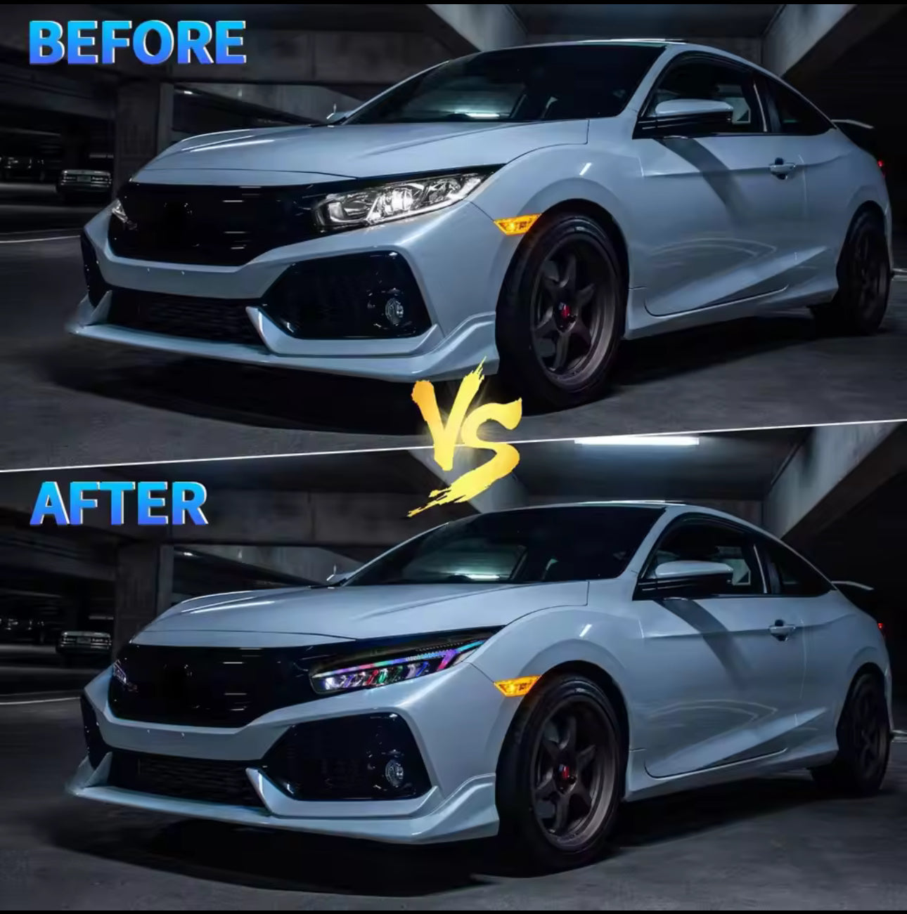 Honda Civic X Audi style RGB headlights.