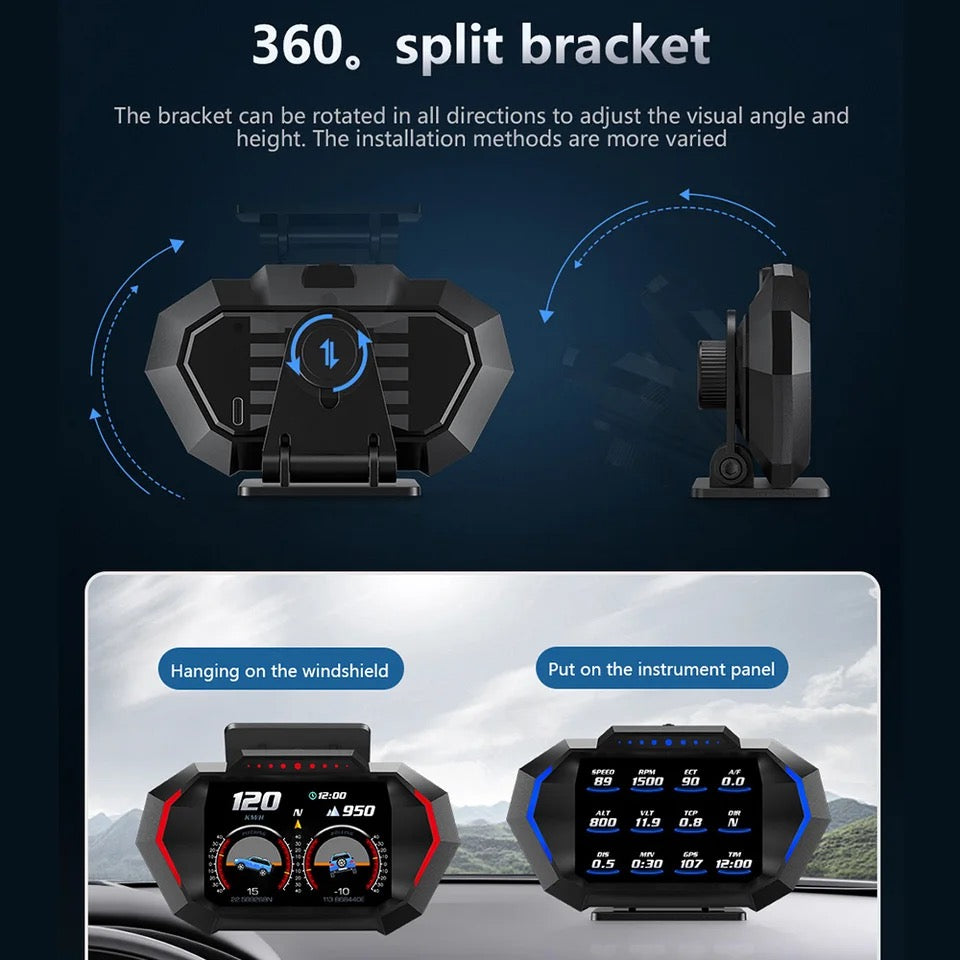 OBD2 Head-up Display Car Digital Speedometer RPM Tachometer Water/Oil Temperature Speed Meter for Cars - P24