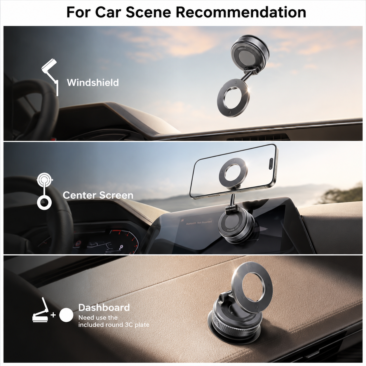 Magnetic Car Phone Holder – 15W Wireless Charger | N52 Magnet | 360° Adjustable