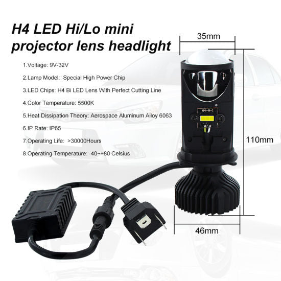 T9 Bi-Beam Projector lens Led Headlight Bulbs H4 - Hi/Low Cut Off Light