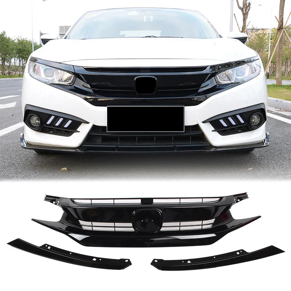 Honda Civic X Turbo Grill Piano Black 3 Pieces 2016-2021