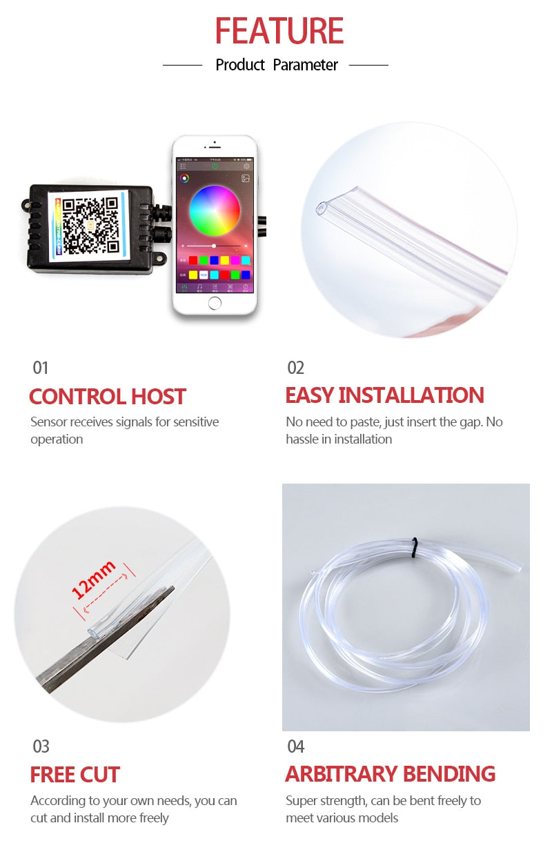 Car Interior Ambient Lights, Ambiance Light - 5 Point Light Source (Dashboard + 4 Doors)