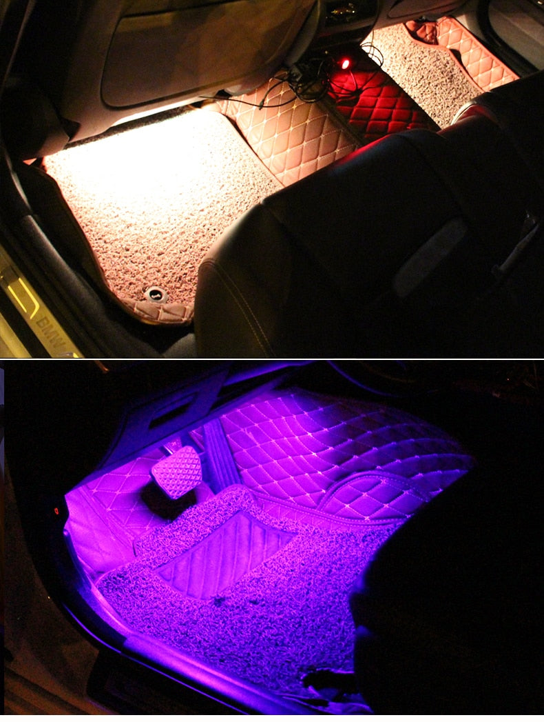 Car RGB Atmosphere Light, Car Interior Foot Light - 4 pcs