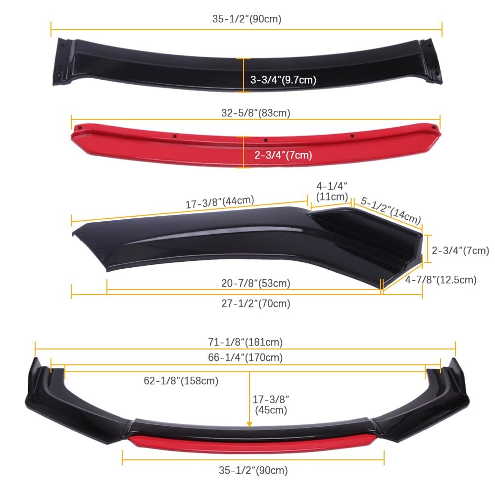 Car Front Bumper Splitter ABS Plastic - 4Pcs