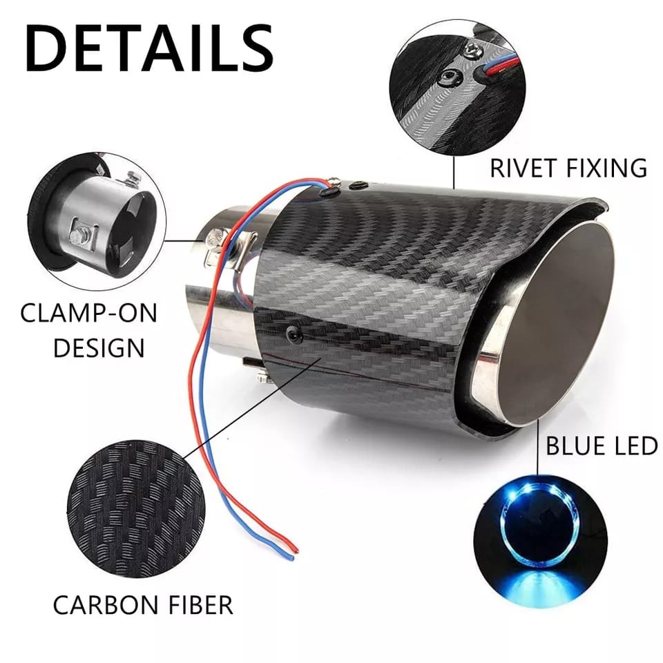 Universal Carbon Fiber Car Exhaust Muffler Tip With LED Light