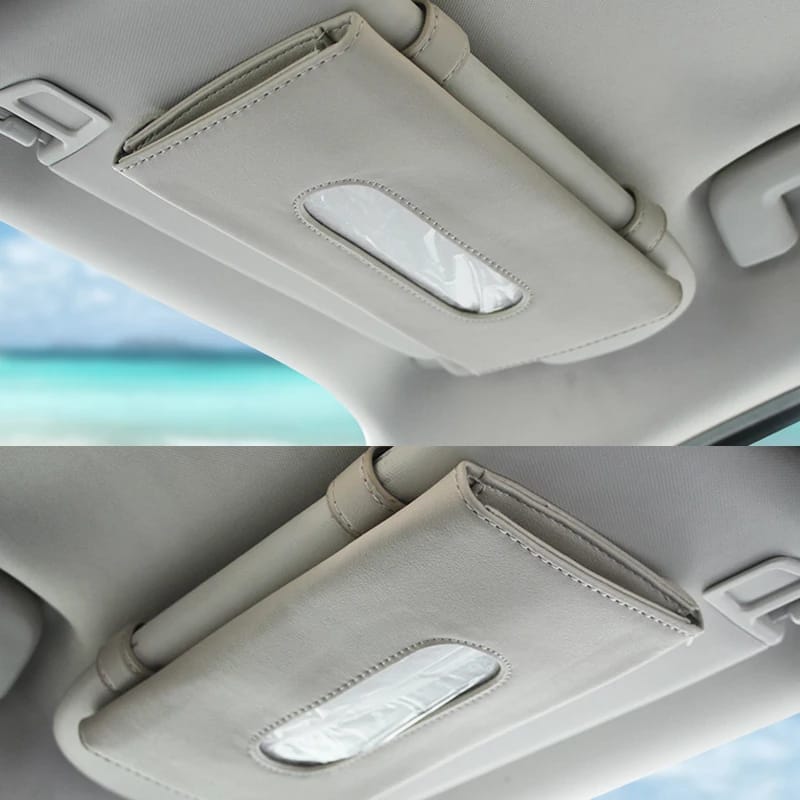 Premium Sun Visor PU Leather Car Tissue Box Holder