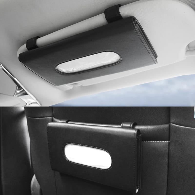 Premium Sun Visor PU Leather Car Tissue Box Holder