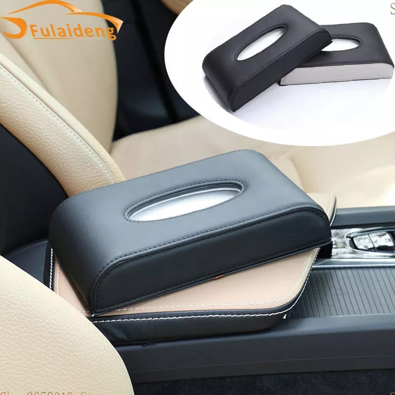 Car Tissue Box High Quality - Pu Leather - Black - Beige