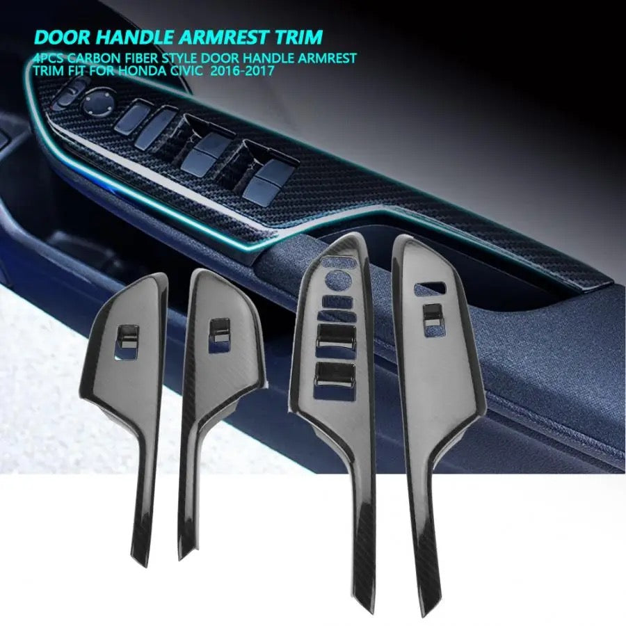 Honda Civic X Carbon Fiber Doors Window Switch Buttons Trims - 4 Pcs
