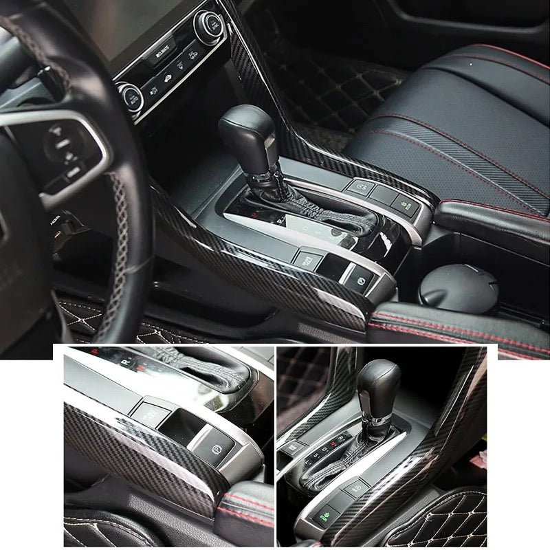 Honda Civic X Carbon Fiber Central Control Gear Panel Trim - 2 Pcs