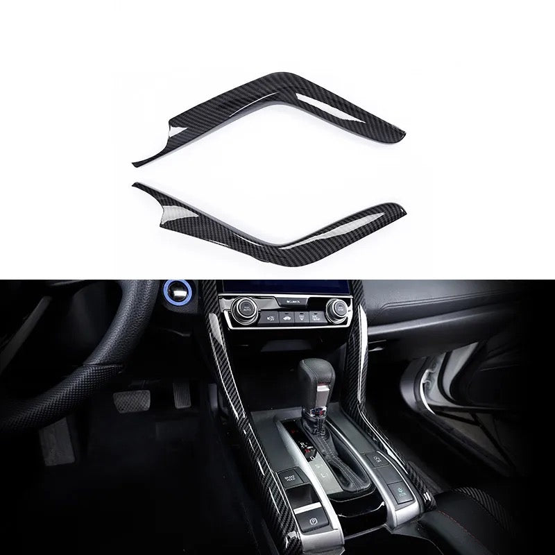 Honda Civic X Carbon Fiber Central Control Gear Panel Trim - 2 Pcs