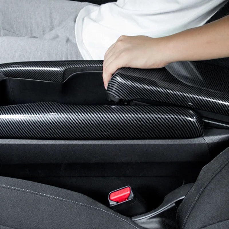 Honda Civic X Carbon Fiber Central Armrest Box Panel Cover - 3 Pcs