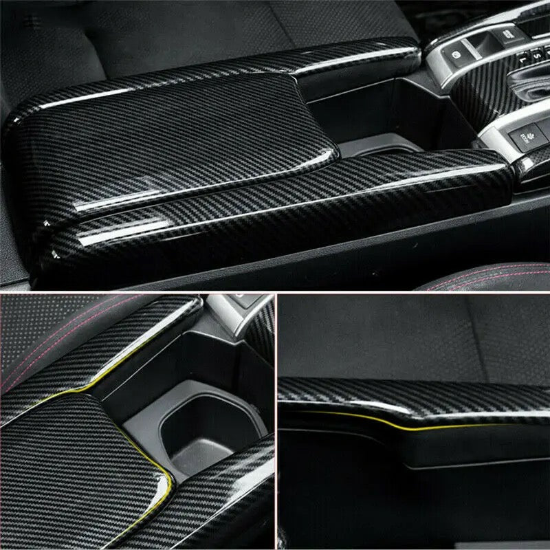 Honda Civic X Carbon Fiber Central Armrest Box Panel Cover - 3 Pcs