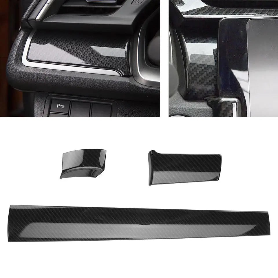 Honda Civic X Carbon Fiber Interior Front Dashboard Trims - 3 Pcs
