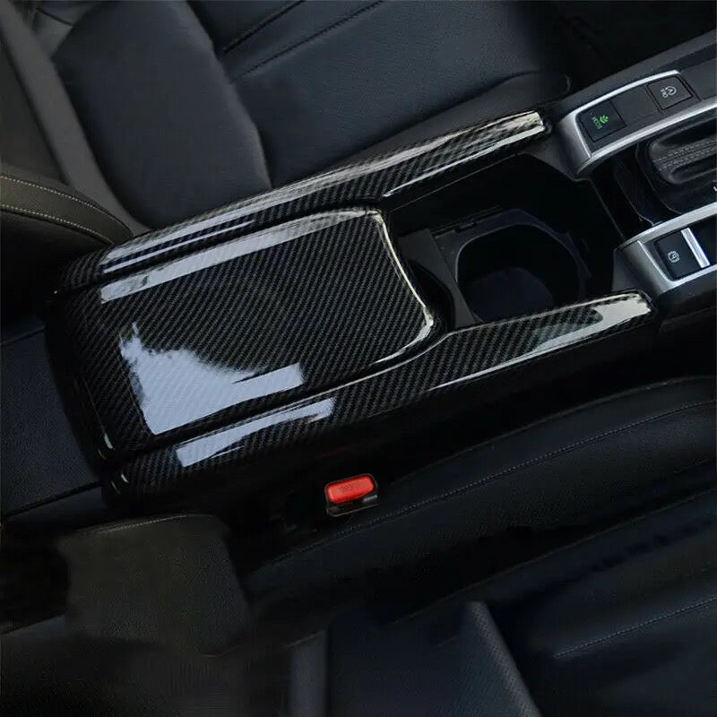 Honda Civic X Carbon Fiber Central Armrest Box Panel Cover - 3 Pcs
