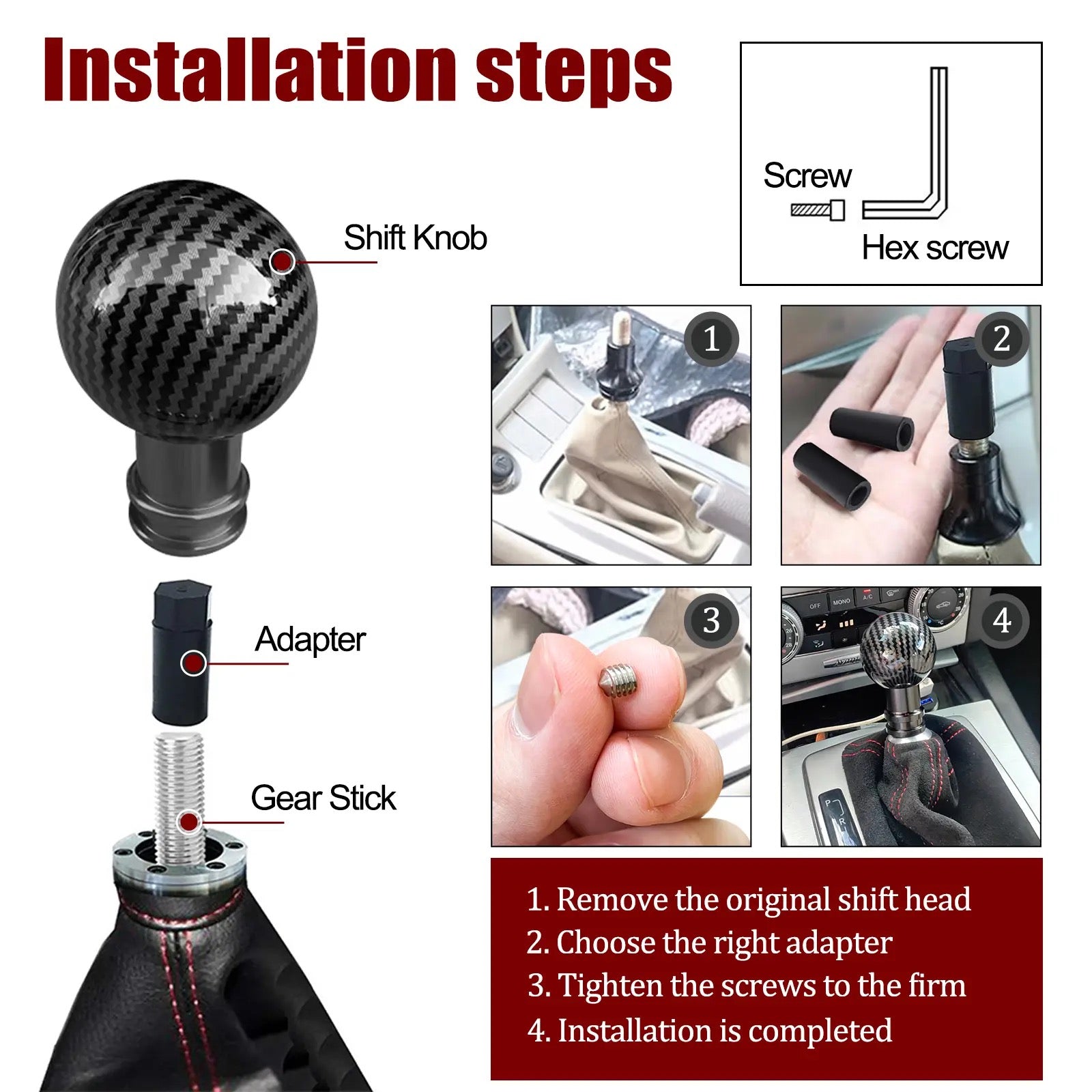 Universal Carbon Fiber Round Car Gear Shift Knob