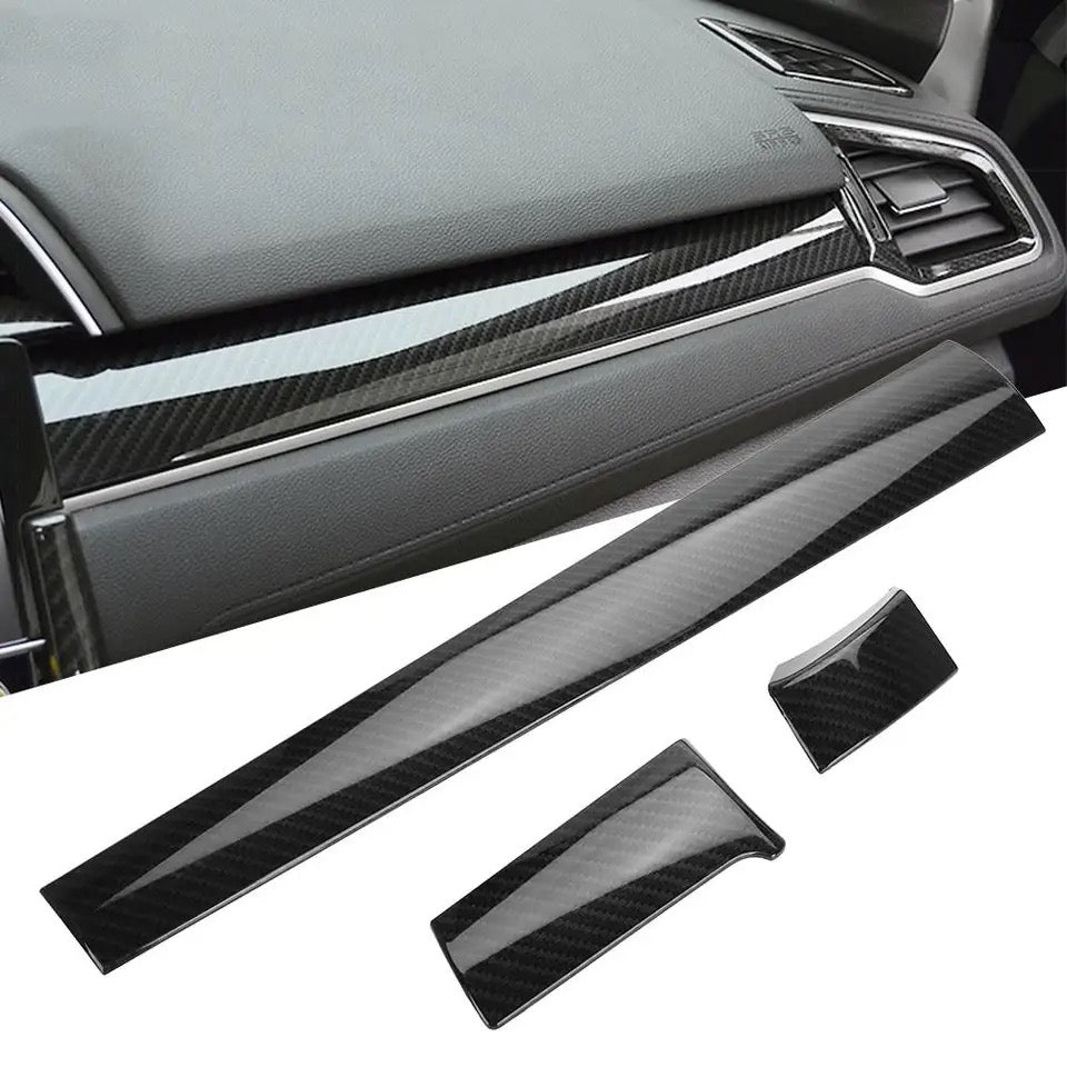 Honda Civic X Carbon Fiber Interior Front Dashboard Trims - 3 Pcs