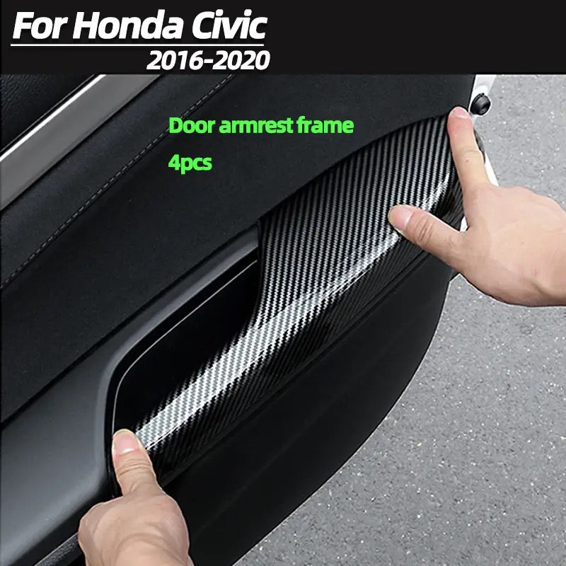 Honda Civic X Carbon Fiber Door Armrest Trims - 4 Pcs